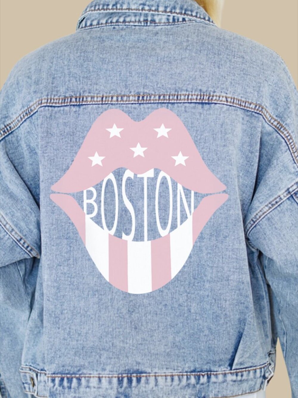 Women's Boston Pink Lips Denim Jacket